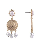 Laundry by Shelli Segal Gold Tone Drop Earrings with Pearl Accents