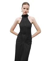 Nocturne Women's Halter Neck Maxi Dress with Drape Details