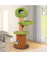 Slickblue Mushroom Cat Tree for Indoor Cats with 2 Cute Condos Plush Perch and Teasing Balls