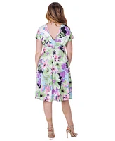 24seven Comfort Apparel Petite Floral Print Empire Waist Kimono Cap Sleeve Knee Length Dress
