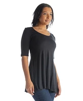 24seven Comfort Apparel Petite Elbow Sleeve Swing Crew Neck Tunic Top