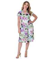 24seven Comfort Apparel Petite Floral Print Empire Waist Kimono Cap Sleeve Knee Length Dress