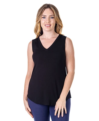 24seven Comfort Apparel Petite V-Neck Tunic Tank Top with Round Hemline