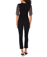 Msk Petite Short-Sleeve V-Neck Top