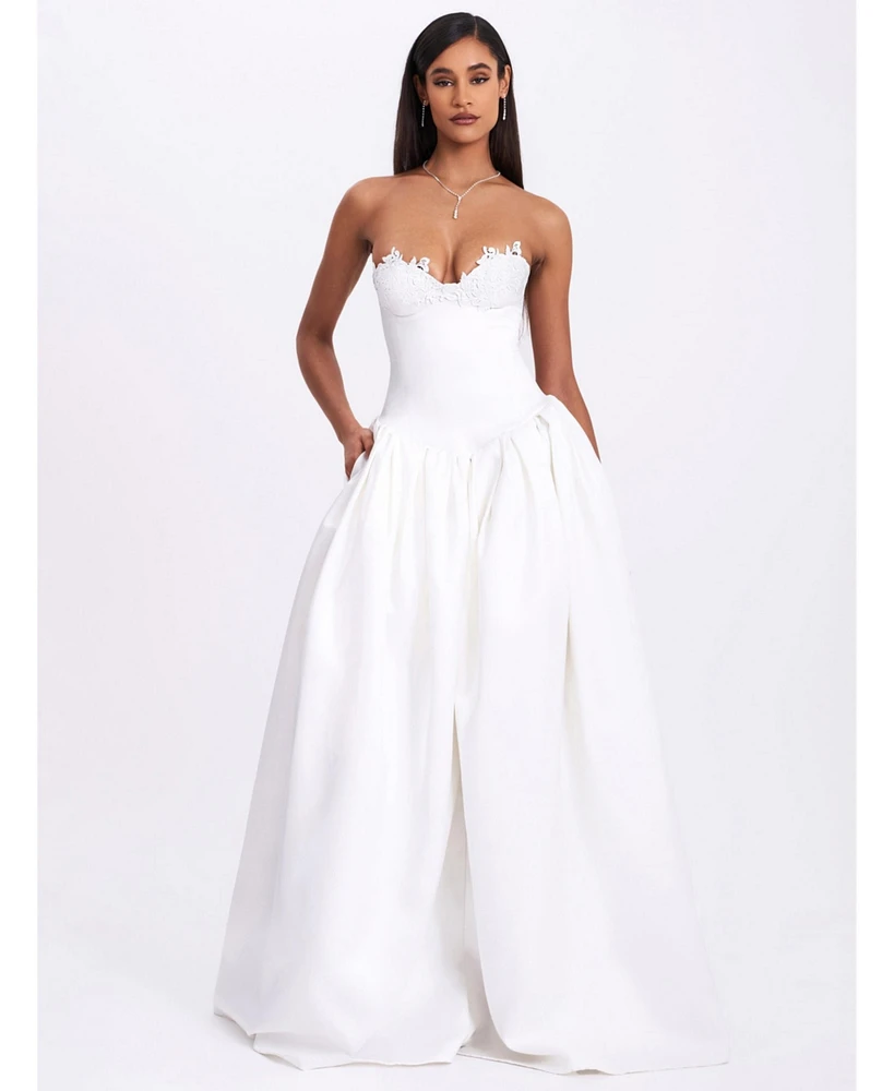 Miss Circle Women's Naila Lace Trim Strapless Drop Waist Wedding Gown