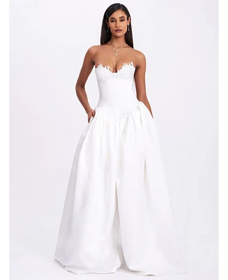 Miss Circle Women's Naila Lace Trim Strapless Drop Waist Wedding Gown
