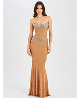 Miss Circle Women's Fatima Crystal Sleeveless Corset Mermaid Maxi Dress