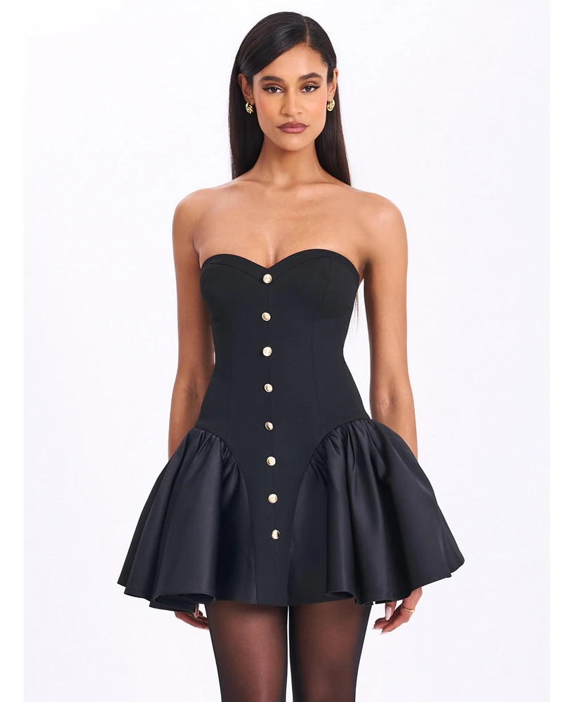 Miss Circle Women's Kaden Black Drop Waist Mini Puffy Dress