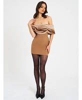 Miss Circle Women Nadira Off Shoulder Fur Trim Mini Dress