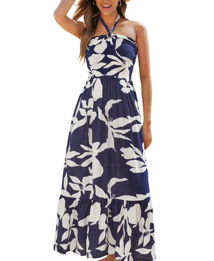 Cupshe Women's Halter Floral Print Maxi Beach Dress