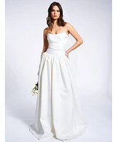Miss Circle Women's Umay White Drop Waist Satin Corset Bridal Gown