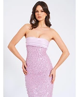 Miss Circle Women's Lainey Purple Satin Sequin Pearls Beaded Maxi Dress