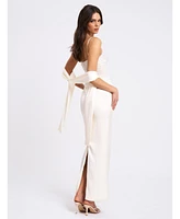 Miss Circle Women's Karmen Pearl Top Pencil Slip Gown with Scarf