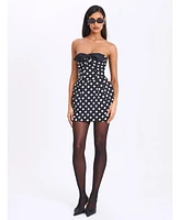 Miss Circle Women's Tahira Black Polka Strapless Mini Dress with Bow