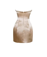 Miss Circle Women's Paisley Pearl Trim Gold Sleeveless Mini Dress