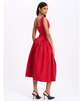 Miss Circle Women's Nahla Red Drop Waist Midi Dress with Buttons