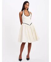 Miss Circle Women's Natalie U Neck Halter Drop Waist Tweed Midi Dress