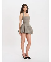 Miss Circle Women's Dacia Plaid Halter Lace-up Bubble Mini Dress