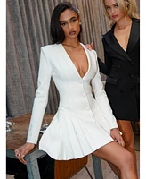 Miss Circle Women's Delia White Blazer Dress with Pleated Detail