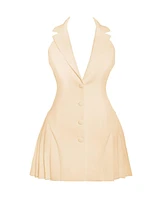 Miss Circle Women's Reyna Beige Backless Pleated Mini Blazer Dress