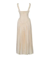 Miss Circle Women's Noreen Egg White Satin Drop Waist Maxi Sundress