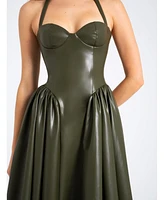 Miss Circle Women's Eliana Olive Faux Leather Dress