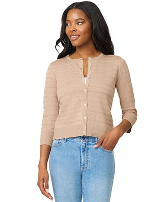 Melissa Paige Petite Textured-Stripe Cardigan Sweater