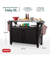 Keter Unity Xl Outdoor Kitchen Rolling Bar Cart with Storage Cabinet, Brown