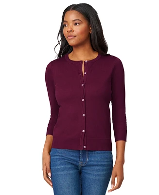 Melissa Paige Petite Crewneck 3/4-Sleeve Cardigan Sweater