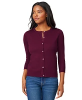Melissa Paige Petite Crewneck 3/4-Sleeve Cardigan Sweater