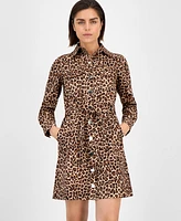 Anne Klein Women's Printed Tie-Waist Long-Sleeve Shirtdress