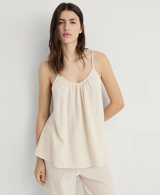 Mango Women's Plain Cotton Spaghetti Strap Pajama Top