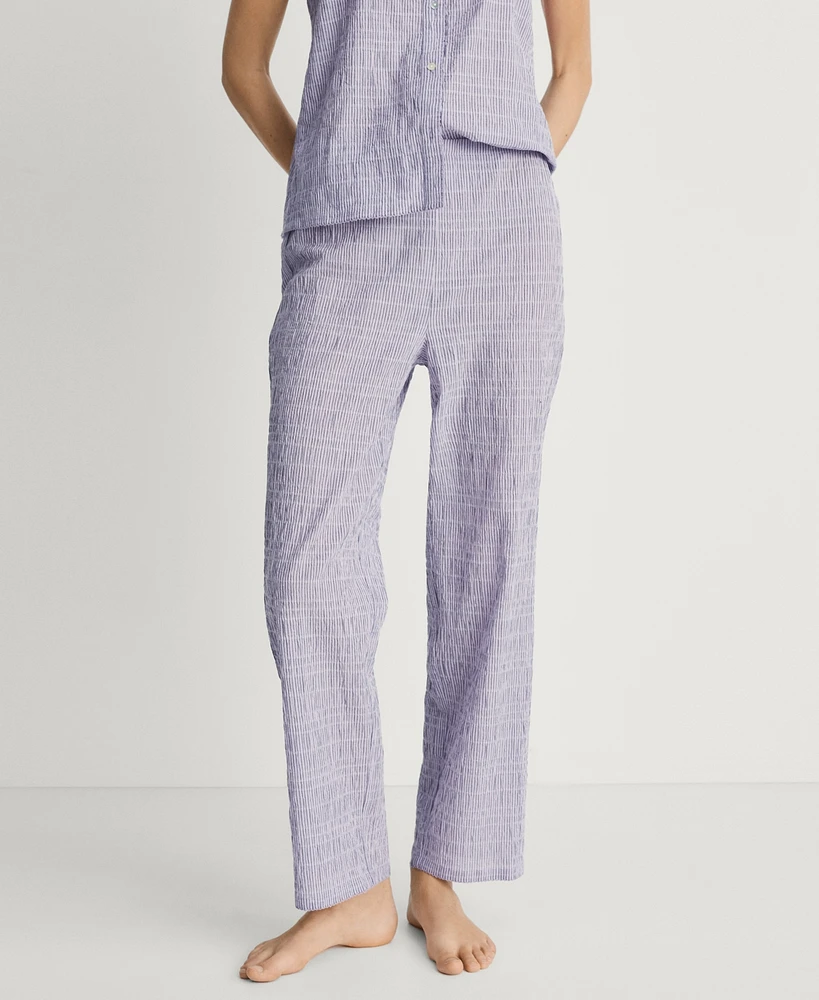 Mango Women's Cotton Striped Woven Seersucker Pajama Pants