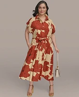 Donna Karan New York Plus Printed Grommet-Waist Shirtdress
