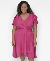 Dkny Plus Surplice Flutter-Sleeve Fit & Flare Dress