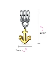 Bling Jewelry Two Tone Nautical Vacation Boat Anchor Dangle Charm Bead Gold Plated .925 Sterling Silver Fits European Bracelet