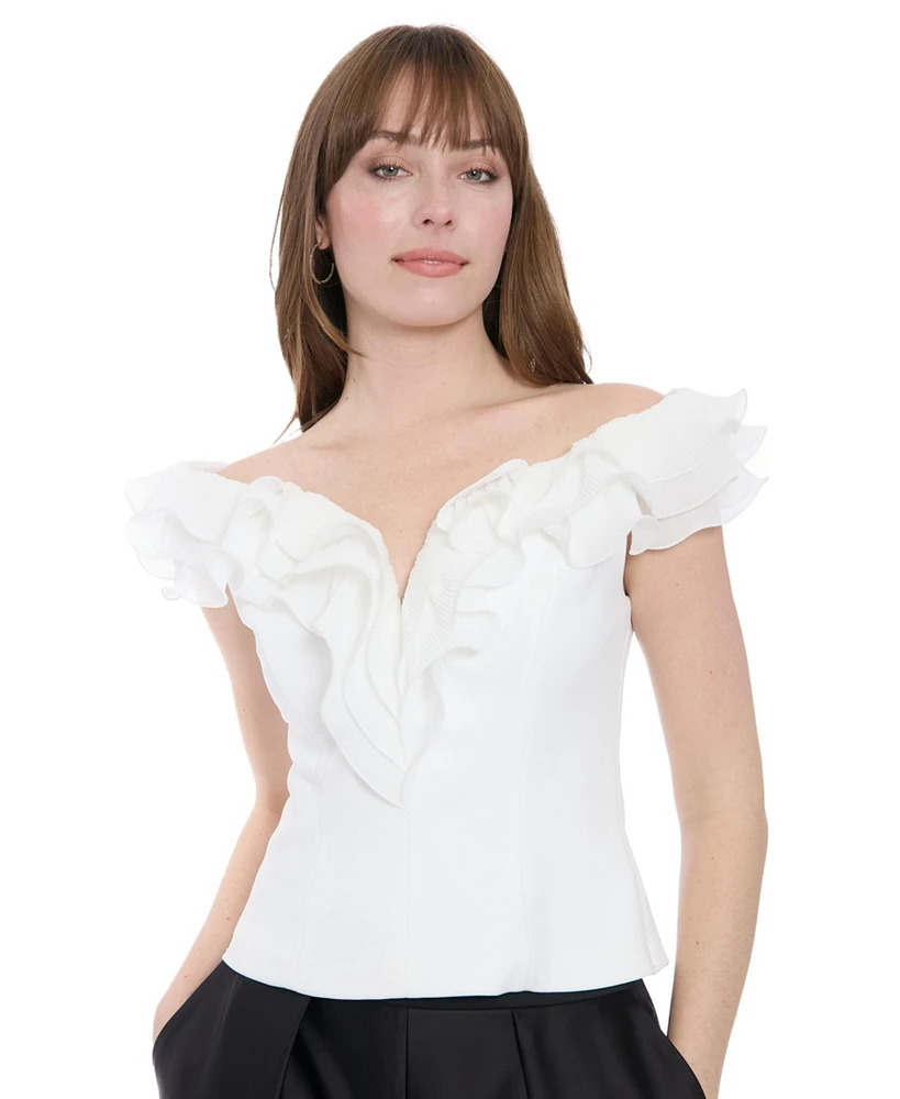 Muse Women's Scuba Crepe Ruffled-Neckline Top