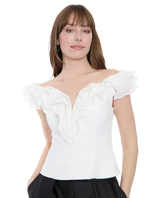 Muse Women's Scuba Crepe Ruffled-Neckline Top