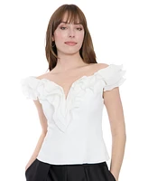 Muse Women's Scuba Crepe Ruffled-Neckline Top