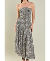 endless rose Women's Strapless Asymmetrical Maxi Dress