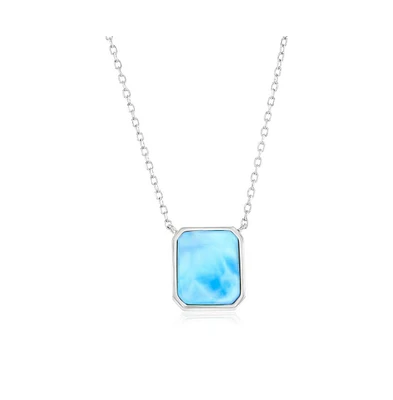 Sterling Silver, Rectangle Larimar Necklace