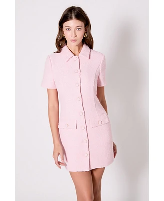 endless rose Women's Collared tweed Mini Dress