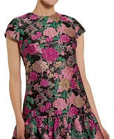 Mac Duggal Women's Brocade Cap Sleeve Mini Dress With Ruffle Hem