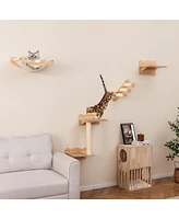 Cat Wall Furniture Set of 4 with Hammock 2-step Cat Tree and Perch