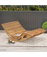 Gymax 2PCS Outdoor Double Chaise Lounge for 2 w/ High Back Slatted Seat Stopper Patio