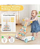Slickblue Toddler Wooden Walker with Adjustable Heights and Smooth Wheels-White