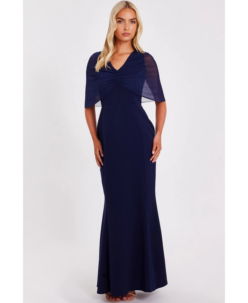 Quiz Women's Scuba Crepe Maxi Dress with Mesh Cape