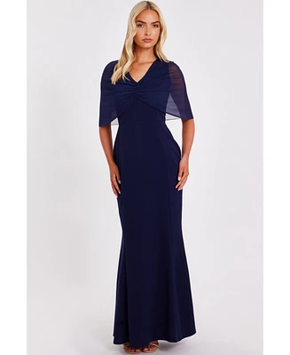 Quiz Women's Scuba Crepe Maxi Dress with Mesh Cape