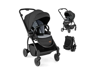 Slickblue Toddler Foldable Pram Stroller with Reversible Seat Reclining Backrest