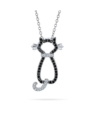 Bling Jewelry Charming Bff Black Kitty Cat Pendant Necklace Cz Pet Jewelry for Cat Lovers